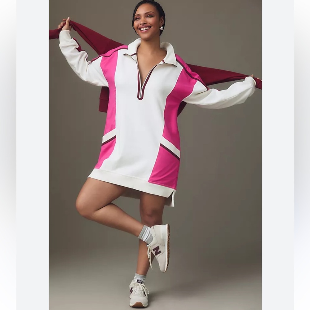 Anthropologie Daily Practice Sporty Colorblock Twofer Mini Dress Pink XL